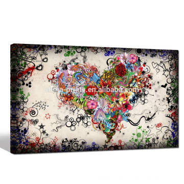 Vintage Abstract Art for Living Room/love Heart Decor Pictures/doodle Canvas Painting